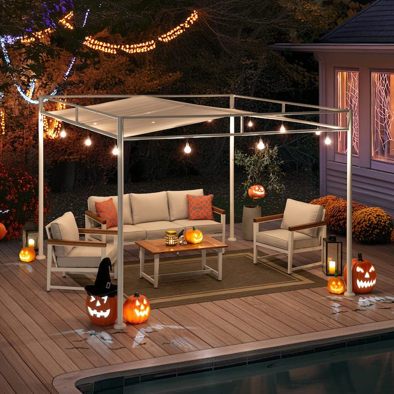 Sunjoy 10’ x 10’ Darkeford Metal Pergola with Sling Fabric Canopy