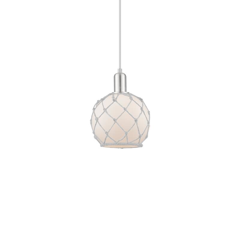 Innovations Lighting 716-1P-11-8 Farmhouse Rope Pendant Farmhouse Rope - Brushed Satin Nickel / White Glass with White Rope