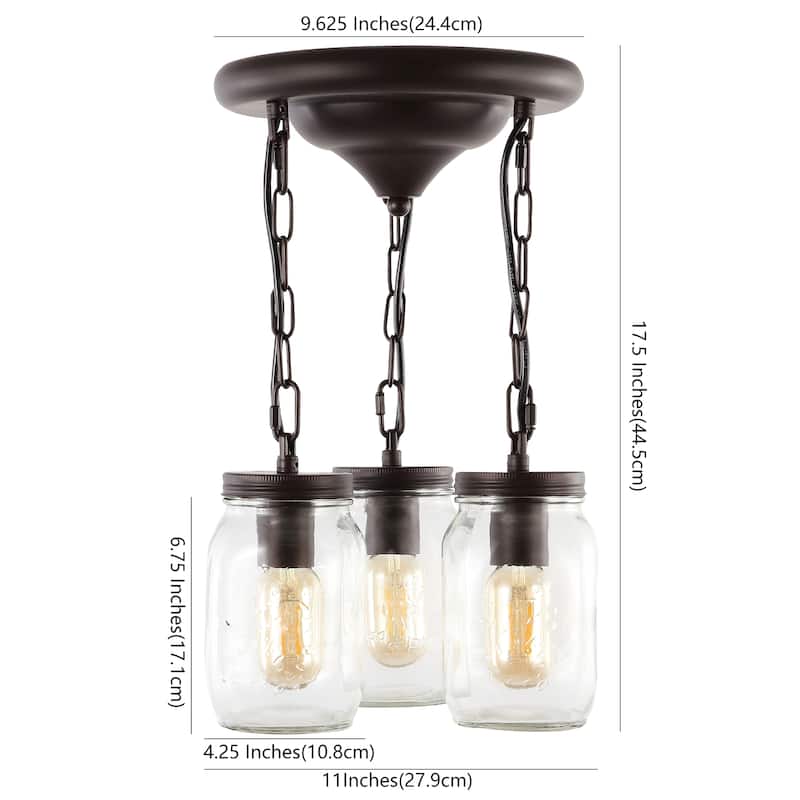 Gaines 11" 3-Light Farmhouse Industrial Iron Mason Jar LED Semi Flush Mount, Oil Rubbed Bronze by JONATHAN Y