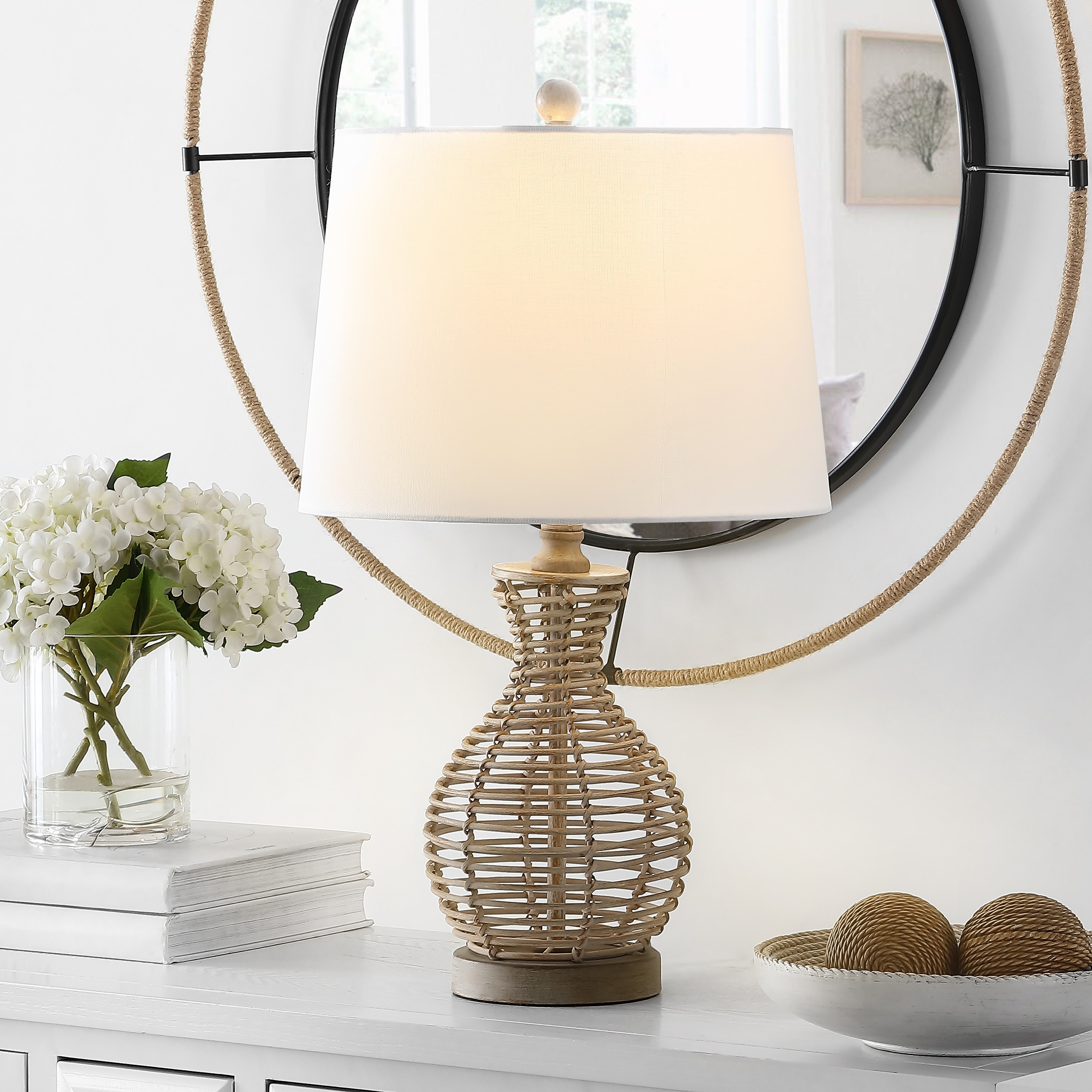 SAFAVIEH Lighting Flora 24-inch Seagrass Cage LED Table Lamp - 14"W x 14"D x 24"H
