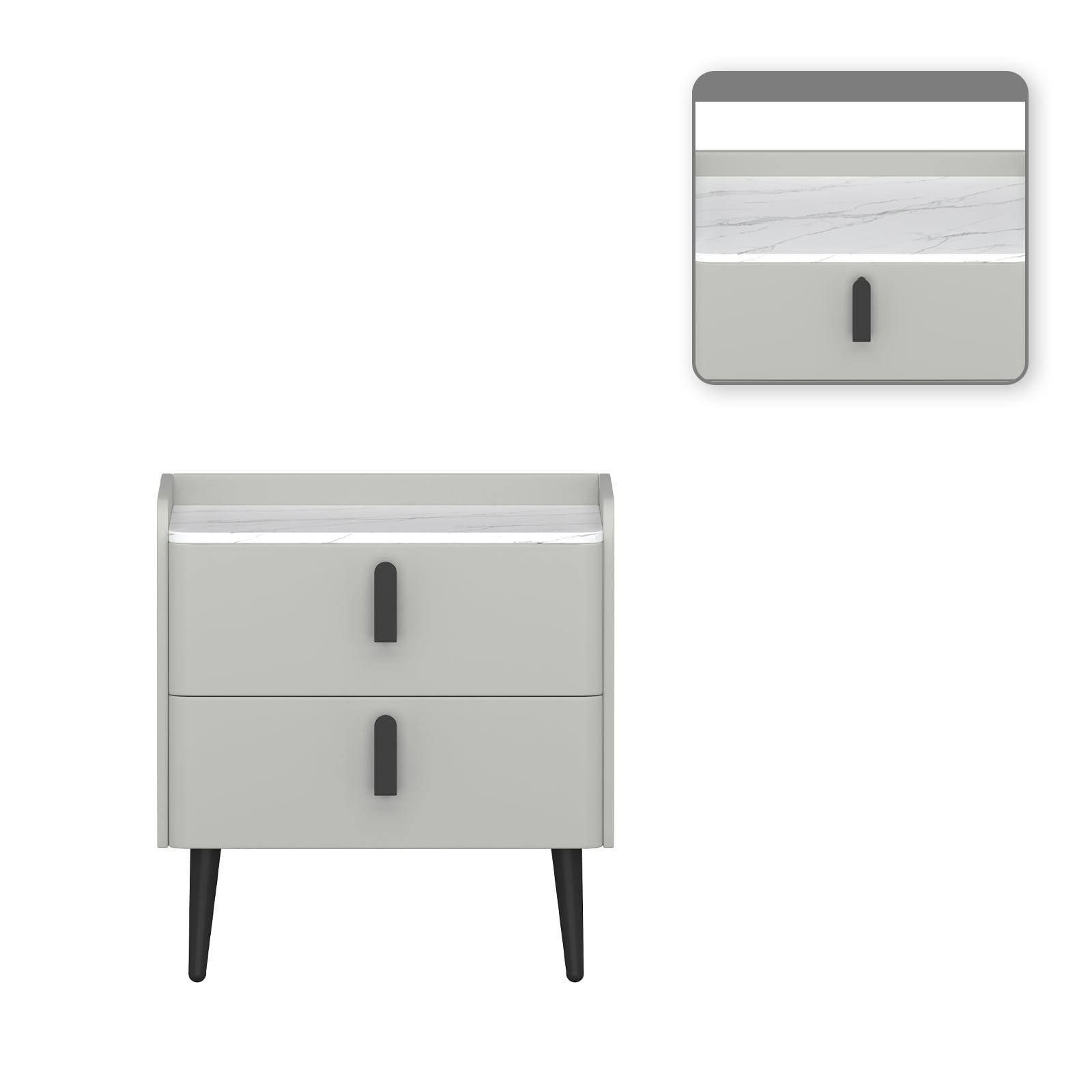 Modern Style Nightstand with 2 Drawers and Marble-Pattern Tabletop for Bedroom and Living Room