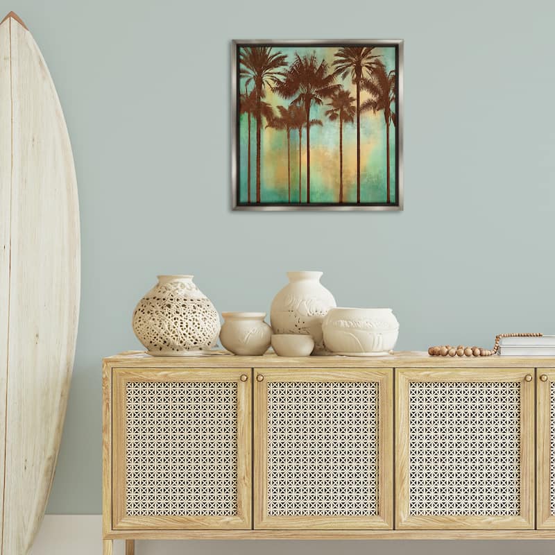 Stupell Palm Trees over Gradient Framed Floater Canvas Wall Art Design By John Seba
