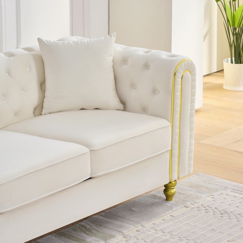 Roomfitters 86" and 63" Modern Tuxedo Chesterfield Sofa and Loveseat Set with Gold Trim, Button Back 2-Piece Couch Set