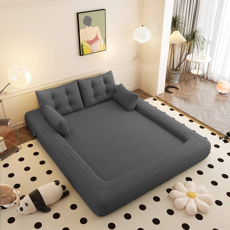78.7" Teddy Fabric Multi-Functional Foldable 3-in-1 Sofa Bed with Pillows, Lazy Sofa Couch