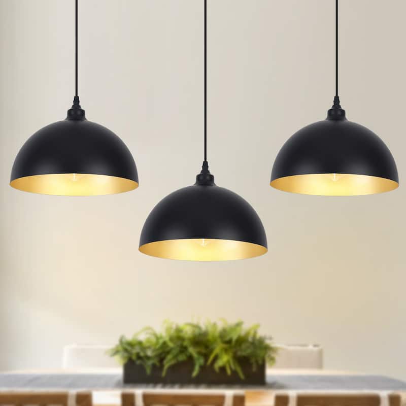 1 - Light 11.8" W Single Dome Pendant for Kitchen Island Dining Room (Set of 3) - W 11.81 in - Black
