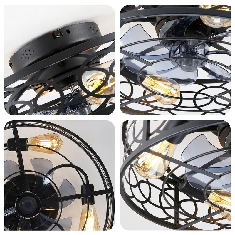 20" Bladeless Caged Ceiling Fan with Light and Remote,NOT Included Bulbs