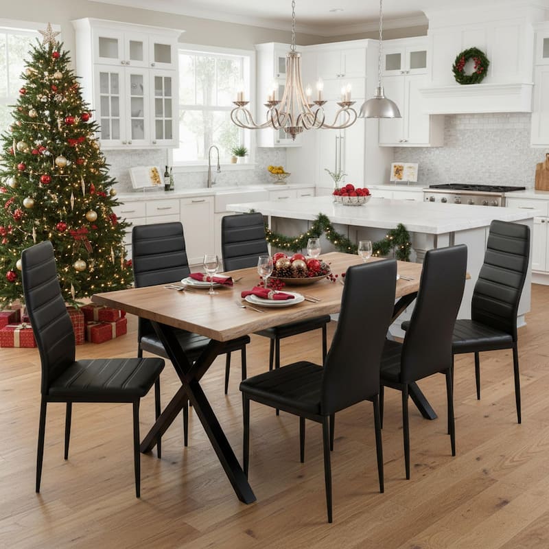 Homylin Modern PU Leather Dining Chairs with Metal Legs, Armless Padded Side Chairs for Kitchen & Dining Room