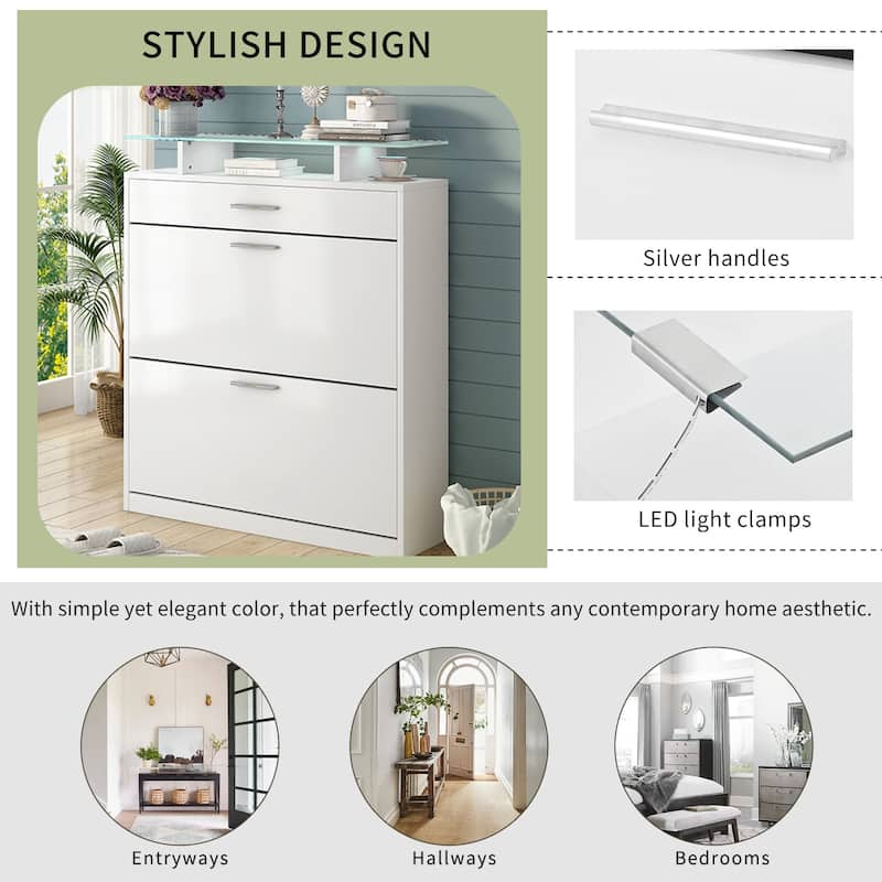 Modern Shoe Storage Cabinet with Adjustable Shelves and Flip Drawers for Hallway