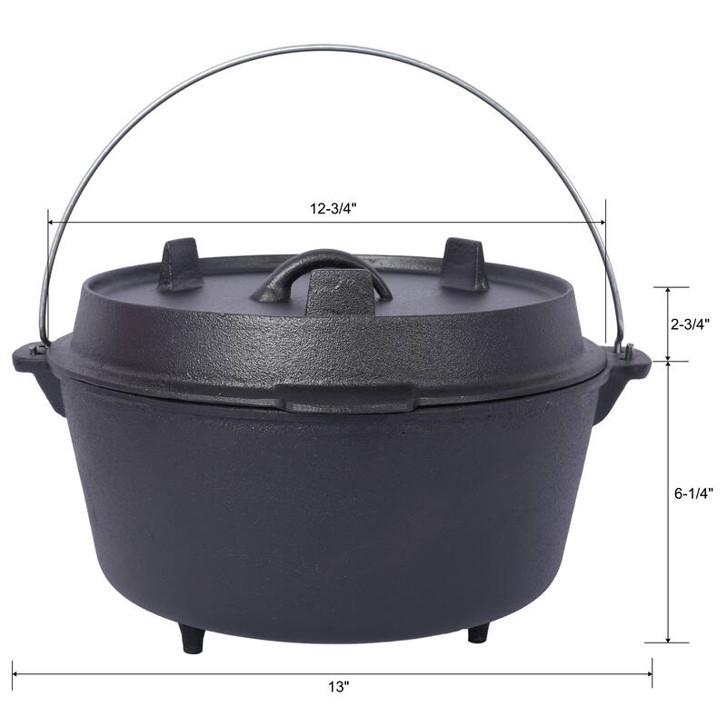 Pre-Seasoned Cast Iron Dutch Oven for Outdoor Camping, 2-in-1 Cast Iron Dutch Oven Pot with Versatile Skillet Lid