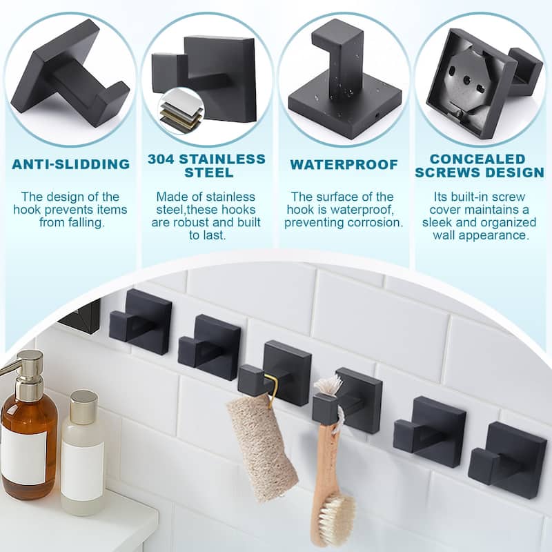 WOWOW J-Hook Wall Mount Robe/Towel Hook 6PCS