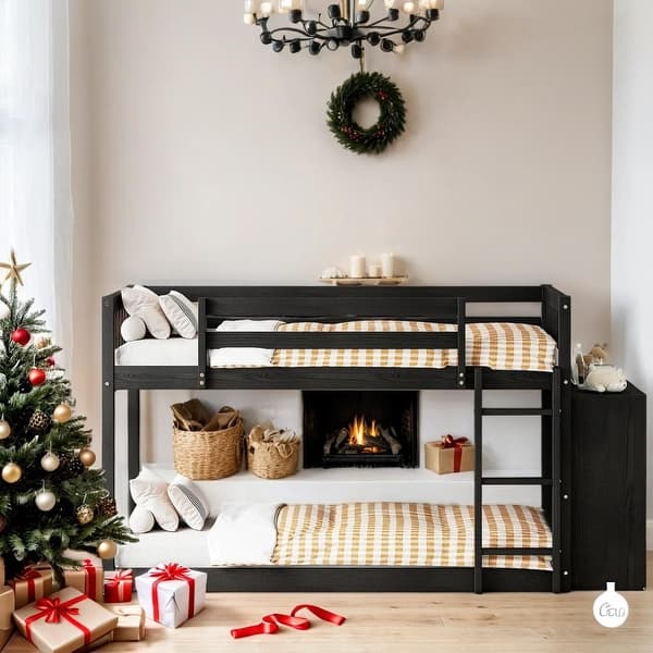 slide 2 of 49, Muti-Functional Bunk Bed, Twin over Twin Bunk Bed with 4 Drawers and 3 Shelves Espresso