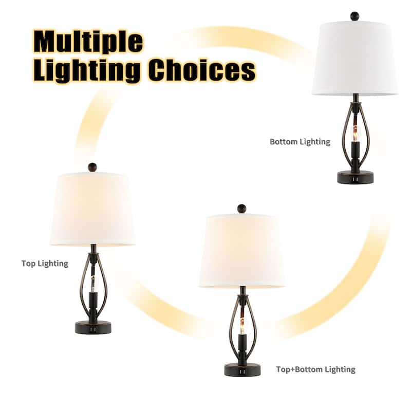 GetLedel 22-in Modern Farmhouse Cage Table Lamp Set with USB Ports (Set of 2)