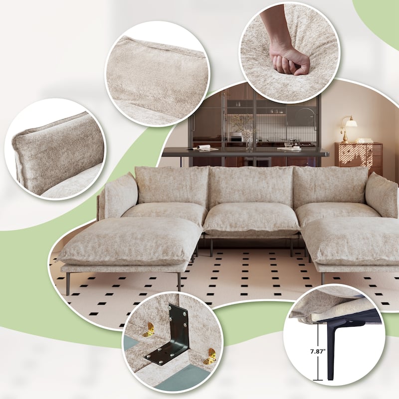 111.02'' Down Filled Modular Sectional Sofa Chenille Fabric Upholstery 3-seats Couch