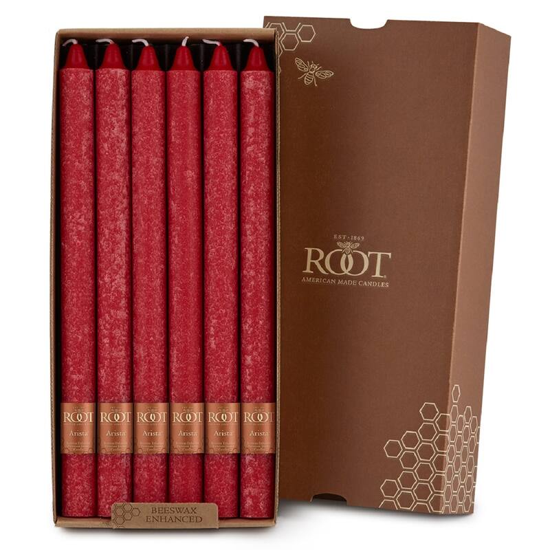 ROOT 12 Inch Unscented Timberline Arista Taper Candles box of 12 - 12 X 7/8 - Red