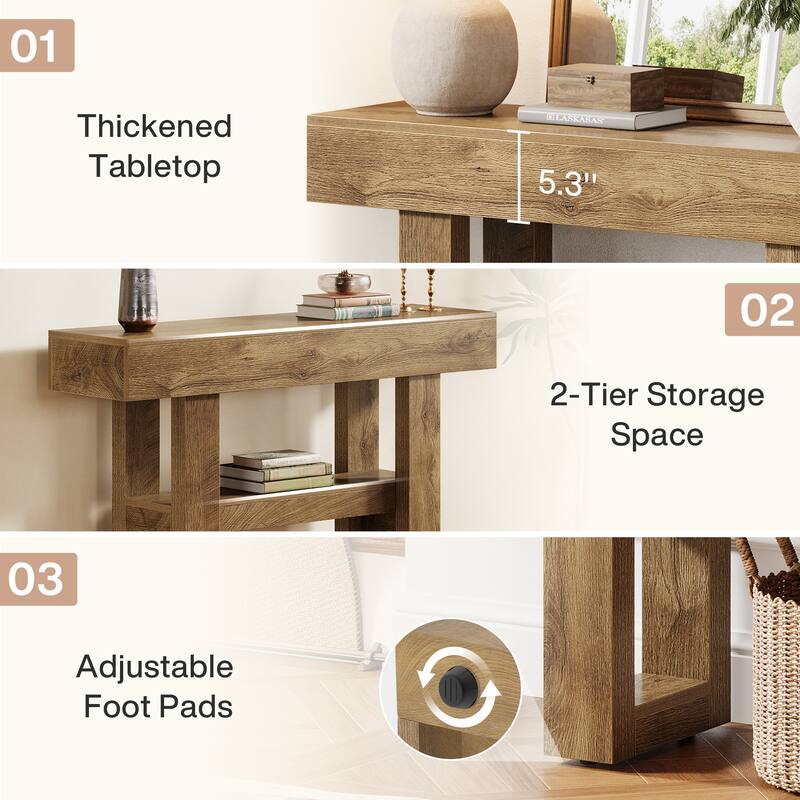41-Inch Farmhouse Console Table for Entryway, 2-Tier Narrow Sofa Table - 41.34" W x 11.81" D x 31.5" H