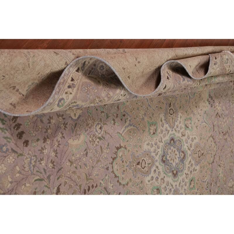 Tabriz Persian Vintage Area Rug Handmade Purple Wool Carpet - 10'0" x 12'11"