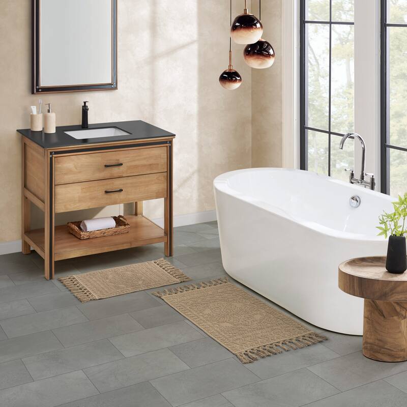 French Connection Nellore Fringe Cotton Bath Rug