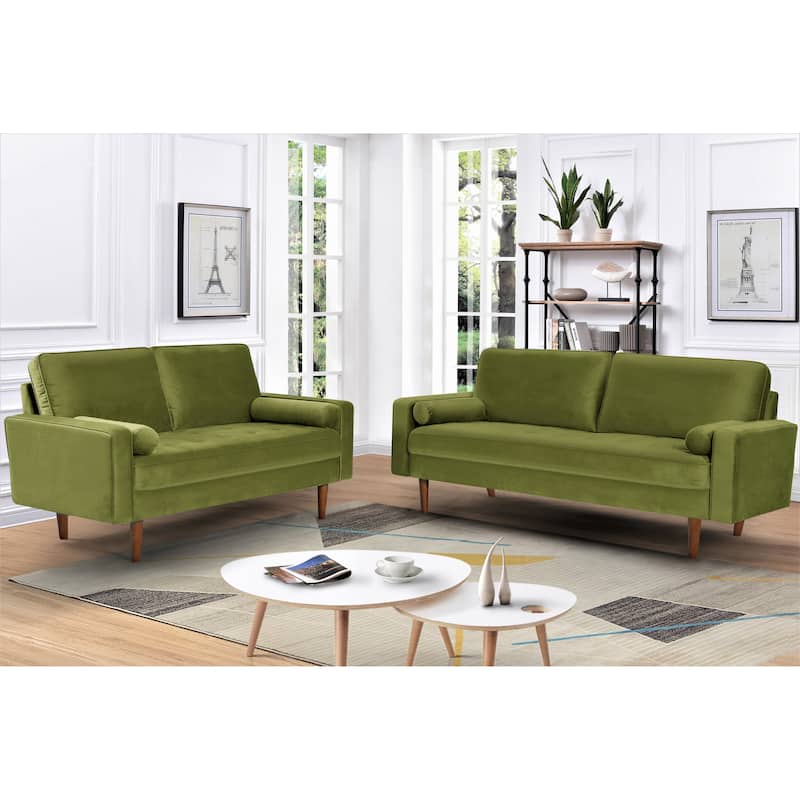 Monahan Velvet Tufted Back 2 PCS Living Room Set, Sofa & Loveseat