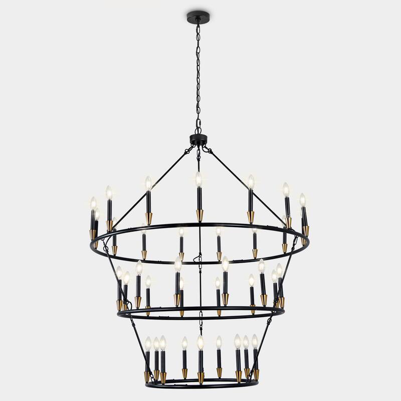3Tier Wagon Wheel Chandelier Extra Large Chandeliers for High Ceilings - 36-Light