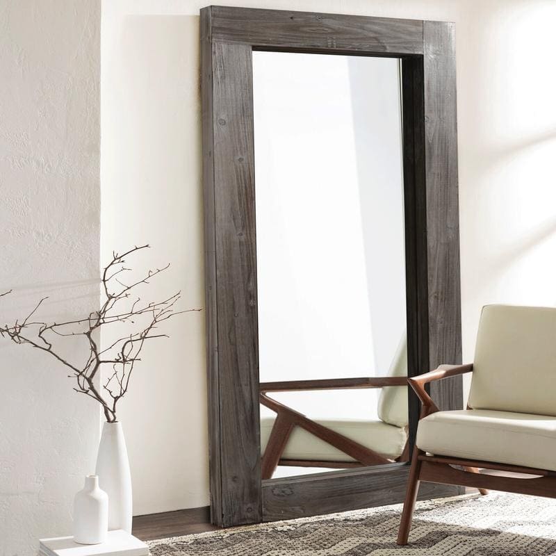 Farmhouse Rectangular Solid Wood Framed Full Length Leaning Mirror