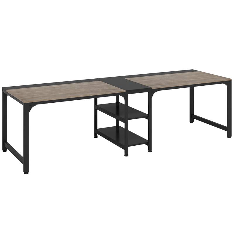 2 Person Double Computer Desk with Storage Shelves