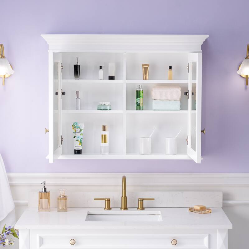 40"W X30"H Surface Mount Solid Wood Framed Medicine Cabinet With Soft-close door And Wooden Shelves