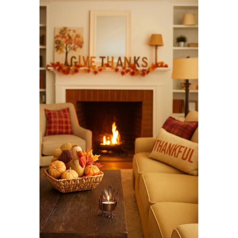 Thanksgiving Iron Antique Bronze Standing Turkey Tealight Candle Holder Tabletop Mantel Centerpiece Decorations, 2.5 inch