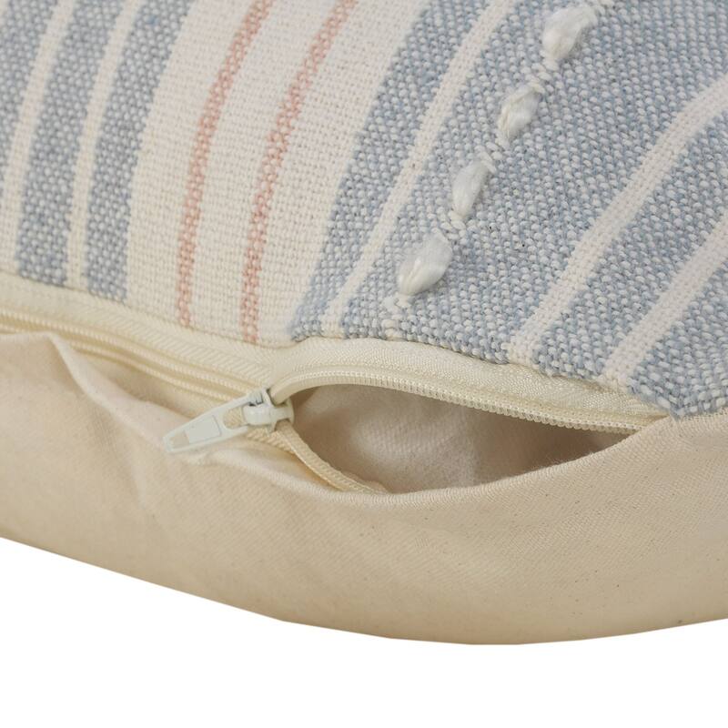 20" Gray and Blue Striped Square Throw Pillow