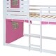 preview thumbnail 12 of 11, Twin Size Solid Pine Wood Bunk Bed with Roll-Away Tent, House Bed Frame with Windows & Roof for Kids Girls Boys, Pink