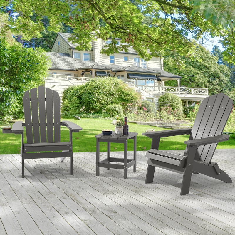 LIVOOSUN Outdoor Folding Adirondack Chair w/Cup Holder Set of 2 or 4 - Charcoal - 2 Pieces