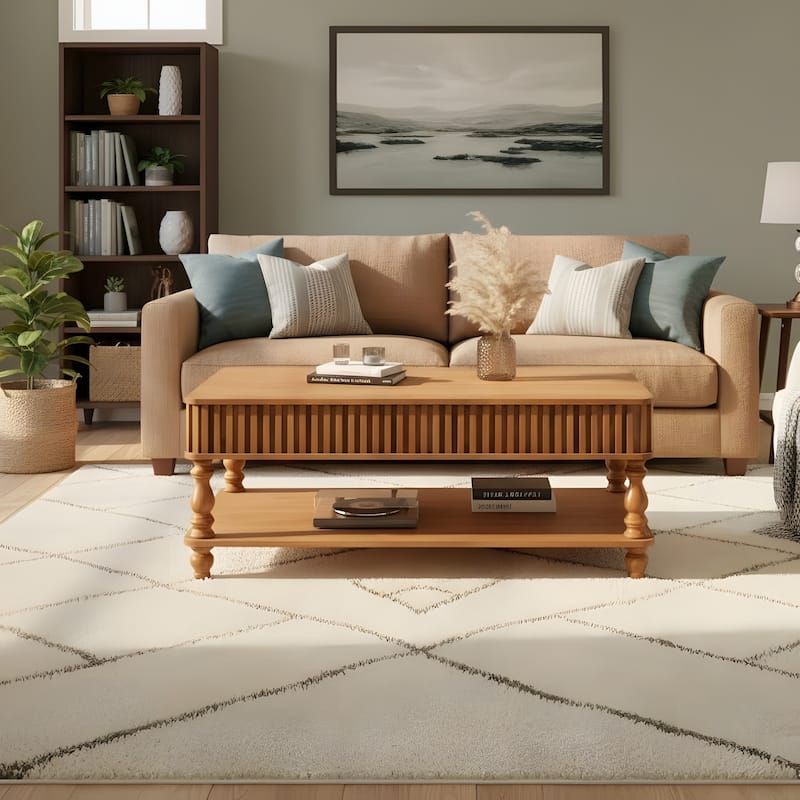 Rustic Style Lift-Top Coffee Table with Hidden & Open Storage