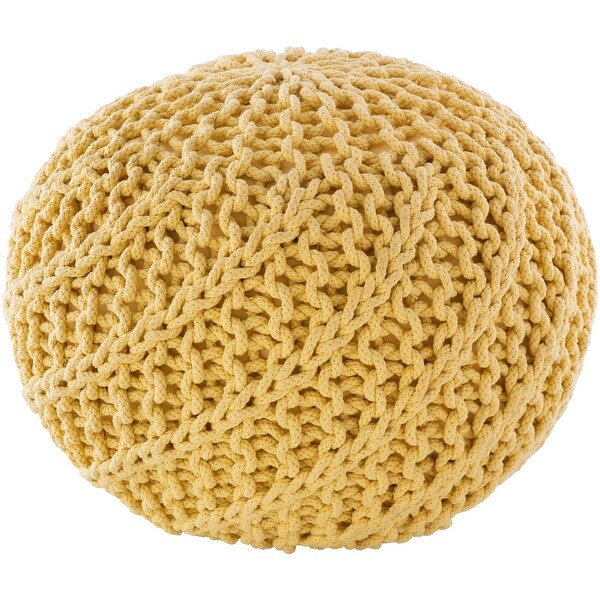 20" Solid Yellow Knitted Pattern Spherical Pouf Ottoman - N/A
