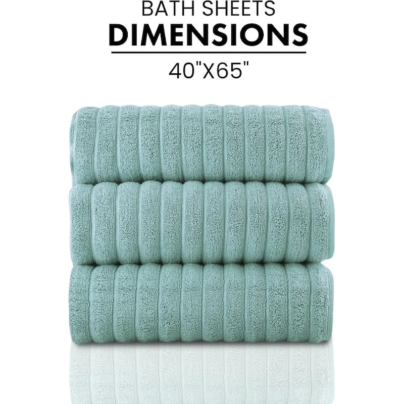 Classic Turkish Towels 100% Turkish Cotton Bath Sheets Plush Ribbed 3 Piece 40x65" - 40x65