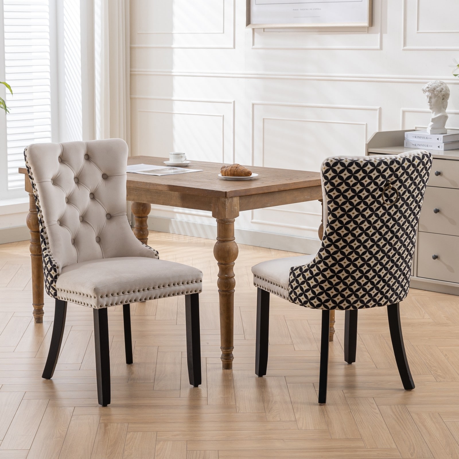 2 Pieces Dining Set, Modern High-end Tufted Solid Wood Contemporary Velvet Upholstered Dining Chair