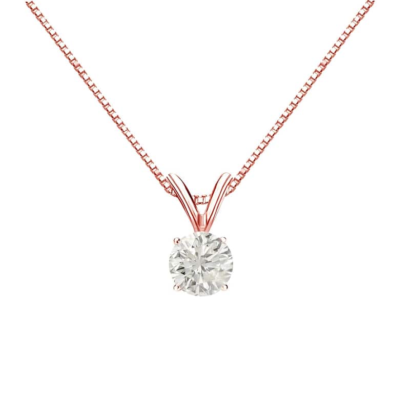 Auriya 14k Gold 1/3ctw Round Solitaire Diamond Necklace (J-K, SI1-SI2) - Rose