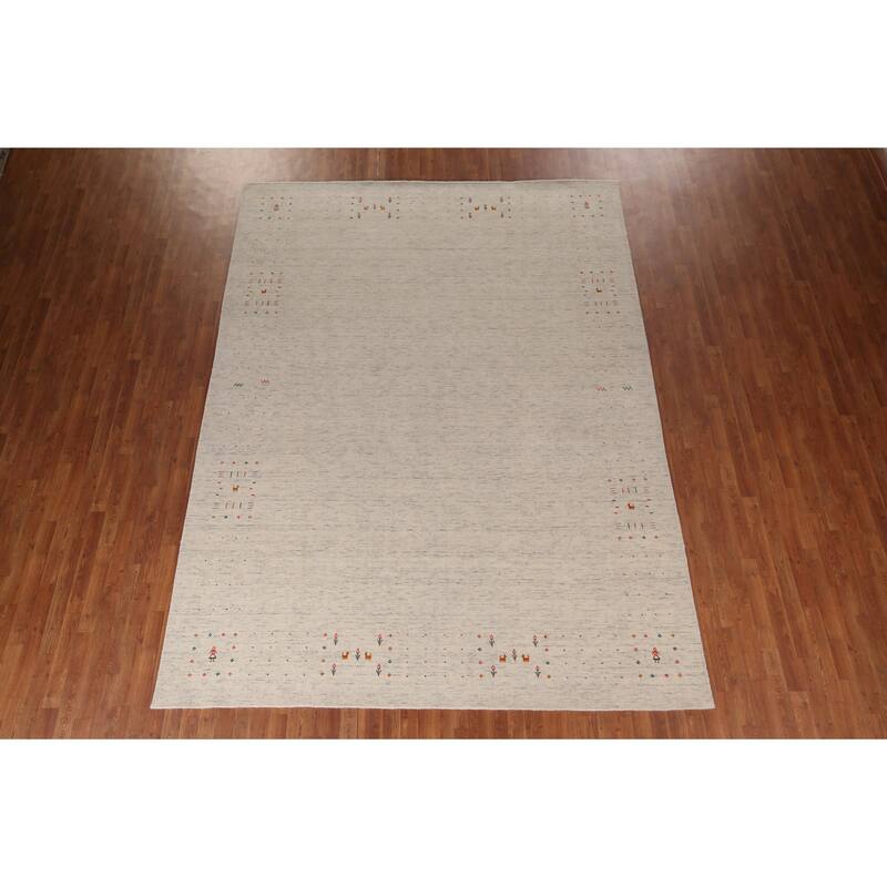 Tribal Ivory Gabbeh Indian Area Rug Handmade Wool Carpet - 8'9"x 11'7"