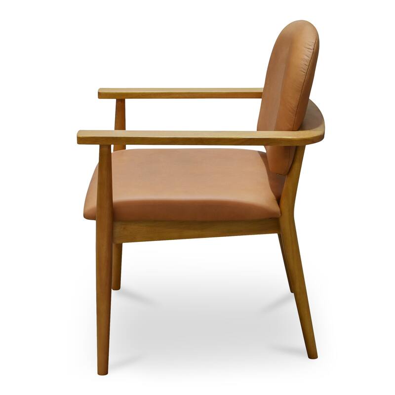 NADAAL STUDIOS Nayara Dining Chair, Continuous Frame Top Grain Full Aniline Leather with Rubberwood Legs, Brown