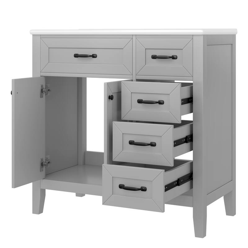 36" Bathroom Vanity with Sink Combo, Gray Bathroom Cabinet with Drawers, Solid Frame and MDF Board