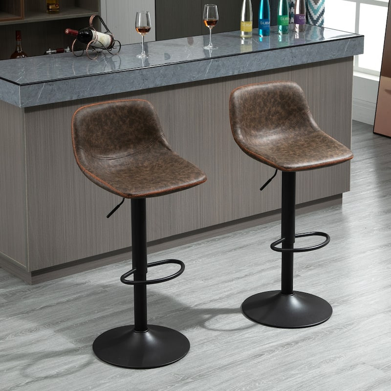 HOMCOM Swivel Bar Stools Set of 2 Bar Height Chairs Adjustable Height Barstool PU Leather Padded with Back - 17.25*17*41.75 - Brown