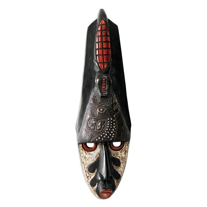 Novica Handmade Watchful Crocodile African Wood Mask