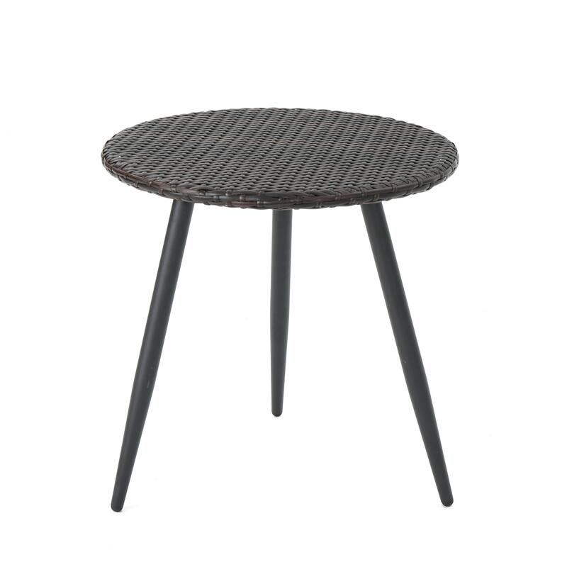 Roomfitters Kenneth 3-Piece Outdoor Wicker Chat Set with Table and Cushions, Iron Frame, Brown Multi