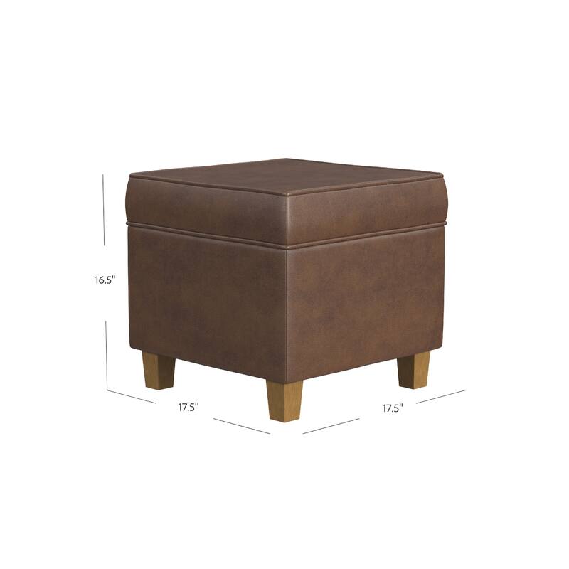 Pyp Square Storage Ottoman, 18 Inch Rich Dark Brown Faux Leather