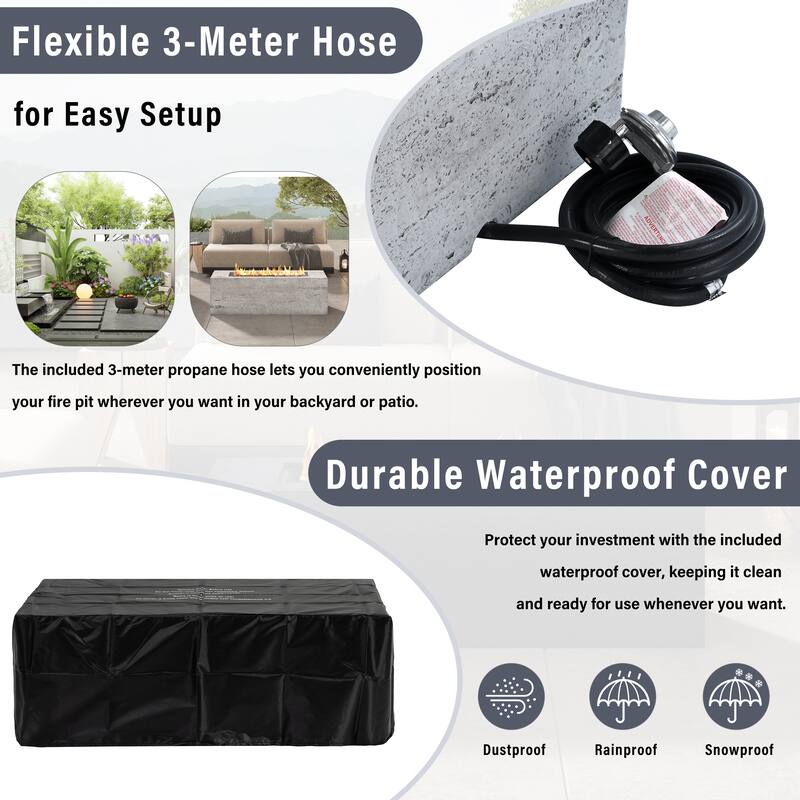 41.9" Outdoor Rectangular Propane Fire Pit 40000 BTU, Heater with Stainless Steel Burner and Free Lava Rocks, Waterproof Cover