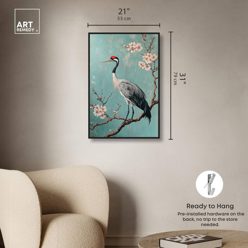 Crane in Blossom Canvas by Art Remedy