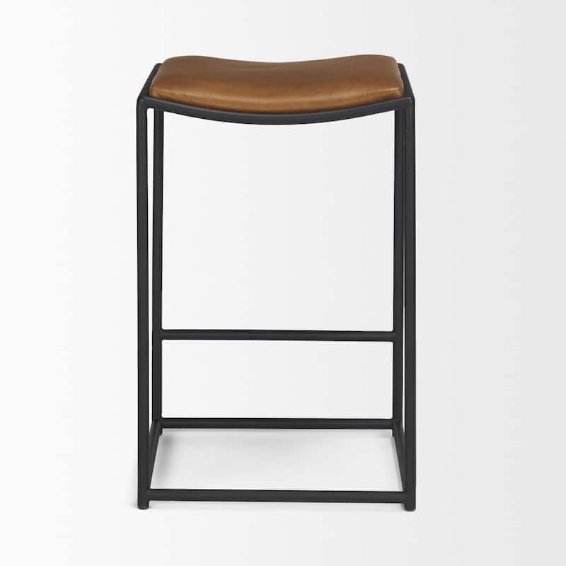 Taniel Brown Leather w/ Black Metal Counter Stool - 18.0L x 16.0W x 27.8H