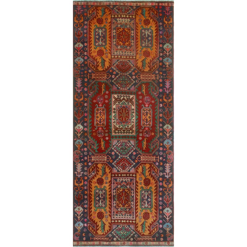 Fine Vintage Distressed Frida Red/Navy Runner - 3'6" x 9'2"
