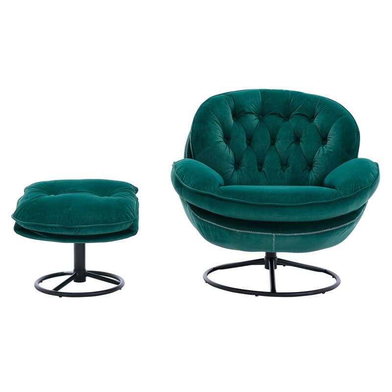 Velvet Swivel Accent Chair with Ottoman & Metal Legs (360° Rotation)