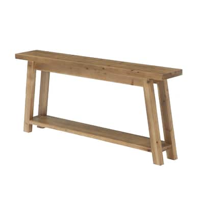 70.8'' Long Solid Wood Entryway Console Table with Shelf, 1.97'' Thick One-Piece Solid Wood Tabletop