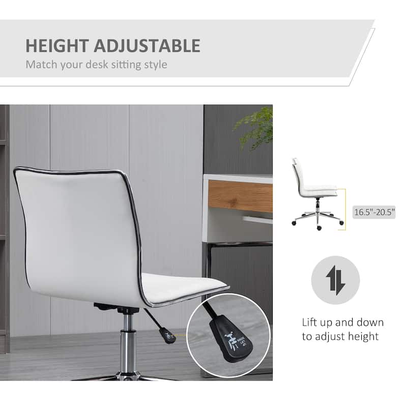 Vinsetto Mid-Back Armless Office Chair Task Chair with PU Leather, Adjustable Height and Swivel Seat Ribbed, White