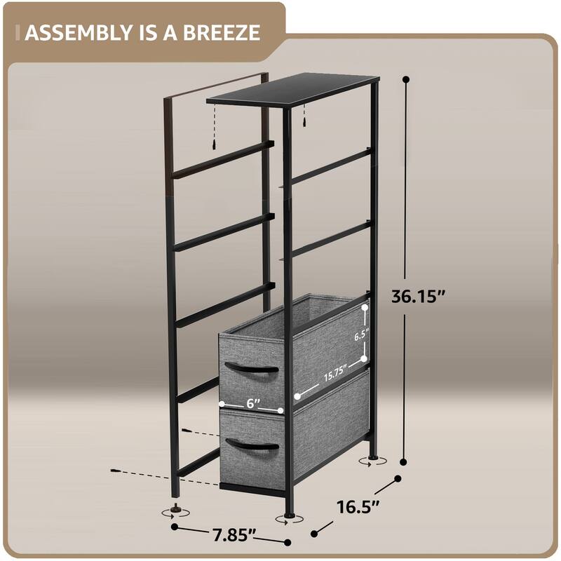 Sorbus Narrow Dresser with 5 Drawers - Vertical Slim Storage Chest of Drawers with Steel Frame, Wood Top & Easy Pull Fabric Bins